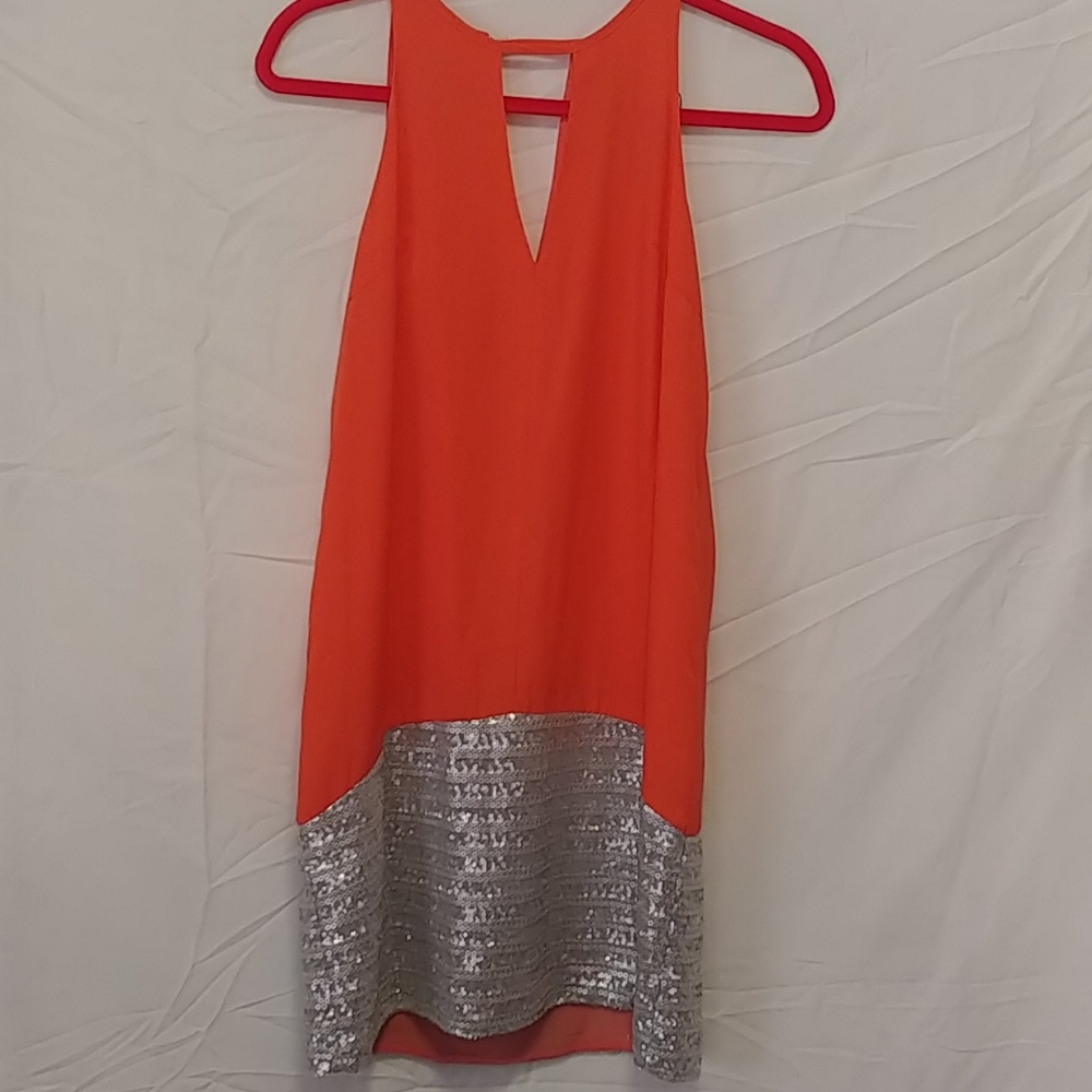 Tangerine after 5 dress with silver sequin